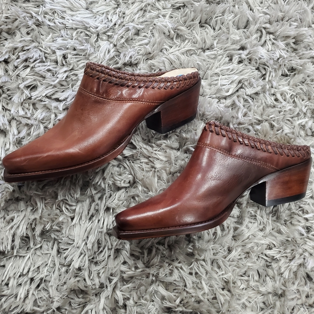 Lucchese Bootmaker Brown Cowhide Leather Kim Western Mule Size 6